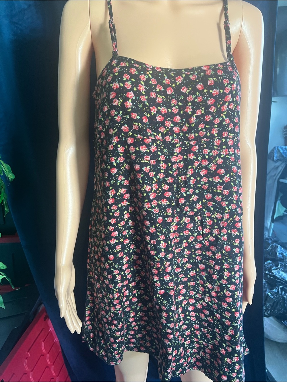 Wild Fable Black Dress with Pink and Yellow Floral Pattern